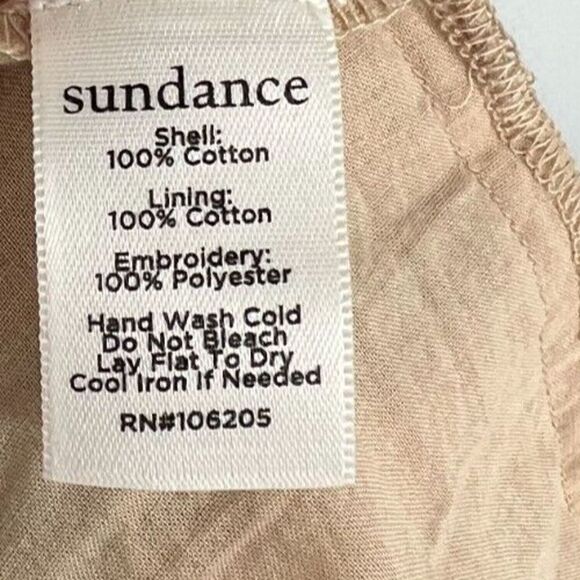 Sundance Catalog Women's 2 Beige Tan Cotton Shift Dress Embroidered Boho Bell - Picture 4 of 5